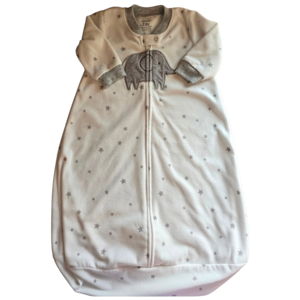 Carter's White and Gray Elephant Sleep Sack Winter Fall Size 3-6 Monthe NWOT